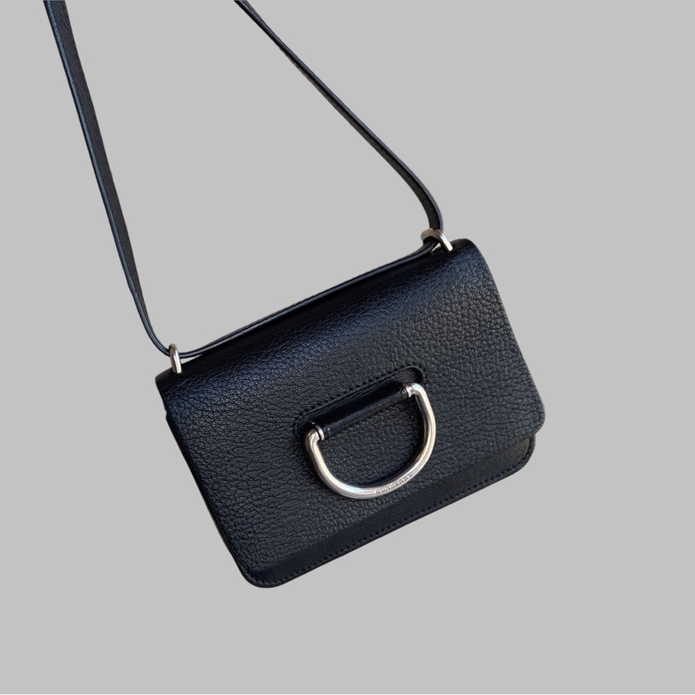 BURBERRY Classic Neutral Black Pebbled Leather D-Ring Mini Flap Crossbody Bag - Picture 12 of 17